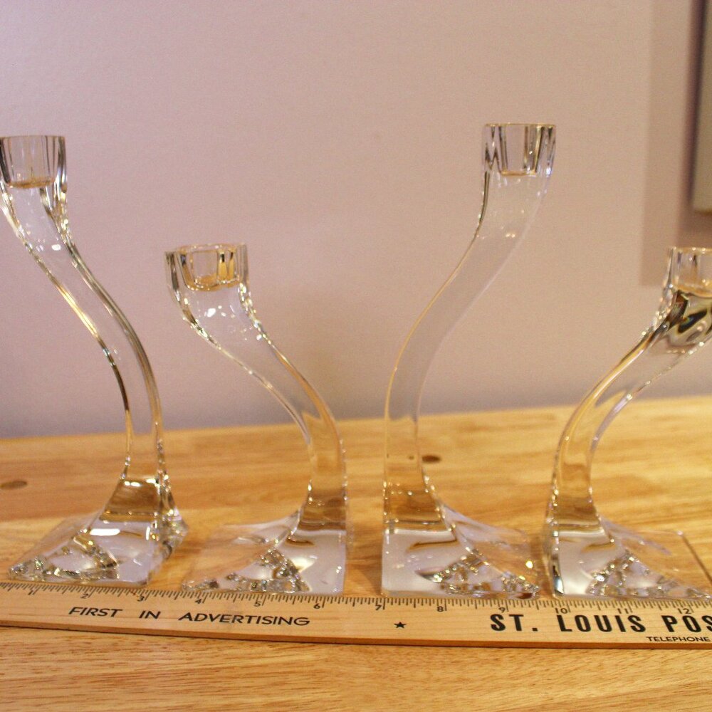 Vintage etched Claus Riedel crystal Duetto candleholders set of 4 beautiful